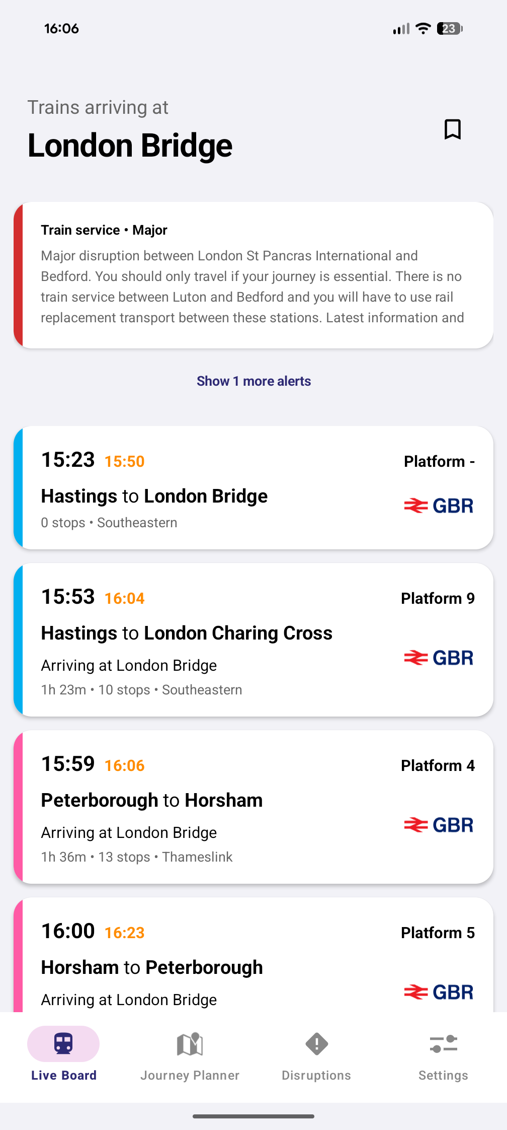 CallingPoint arrival board interface