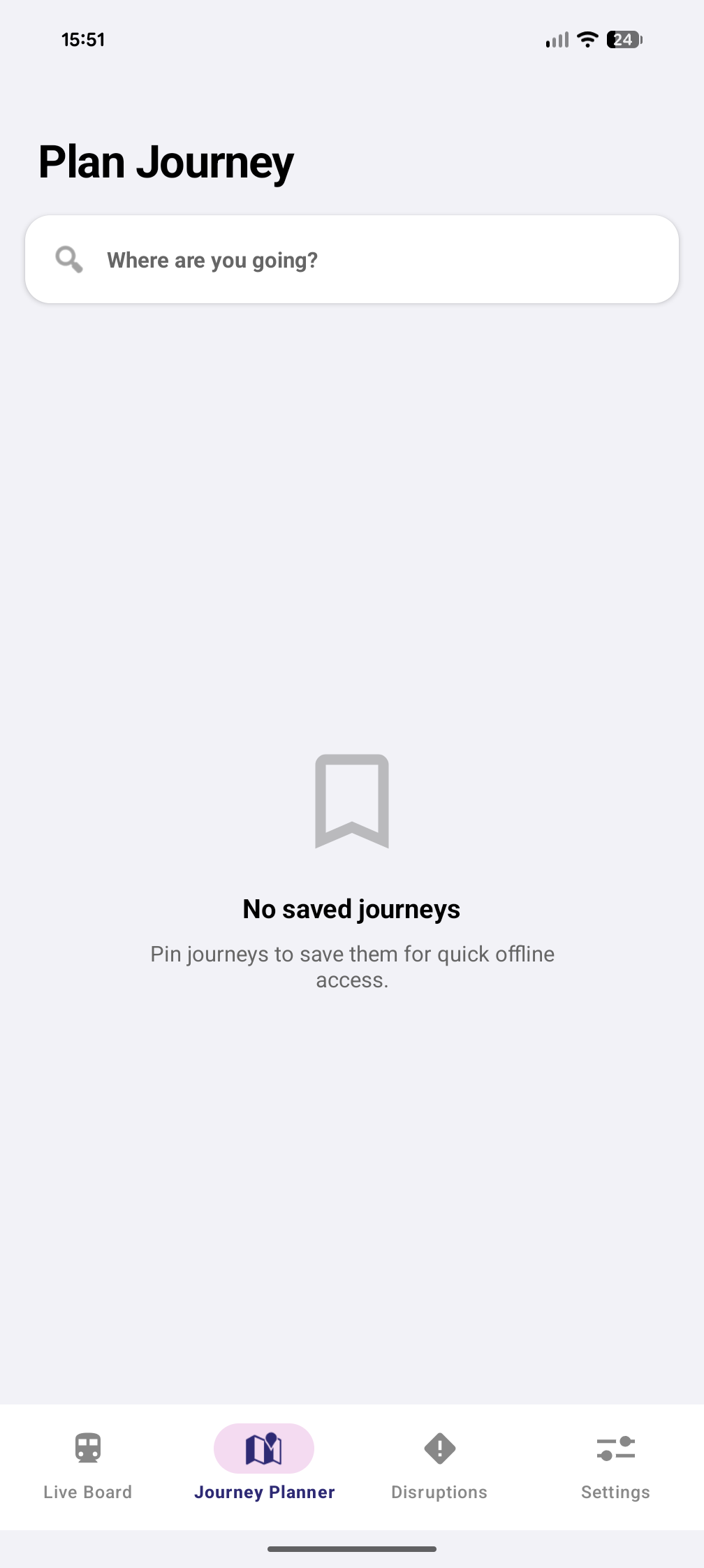 CallingPoint journey planner home screen