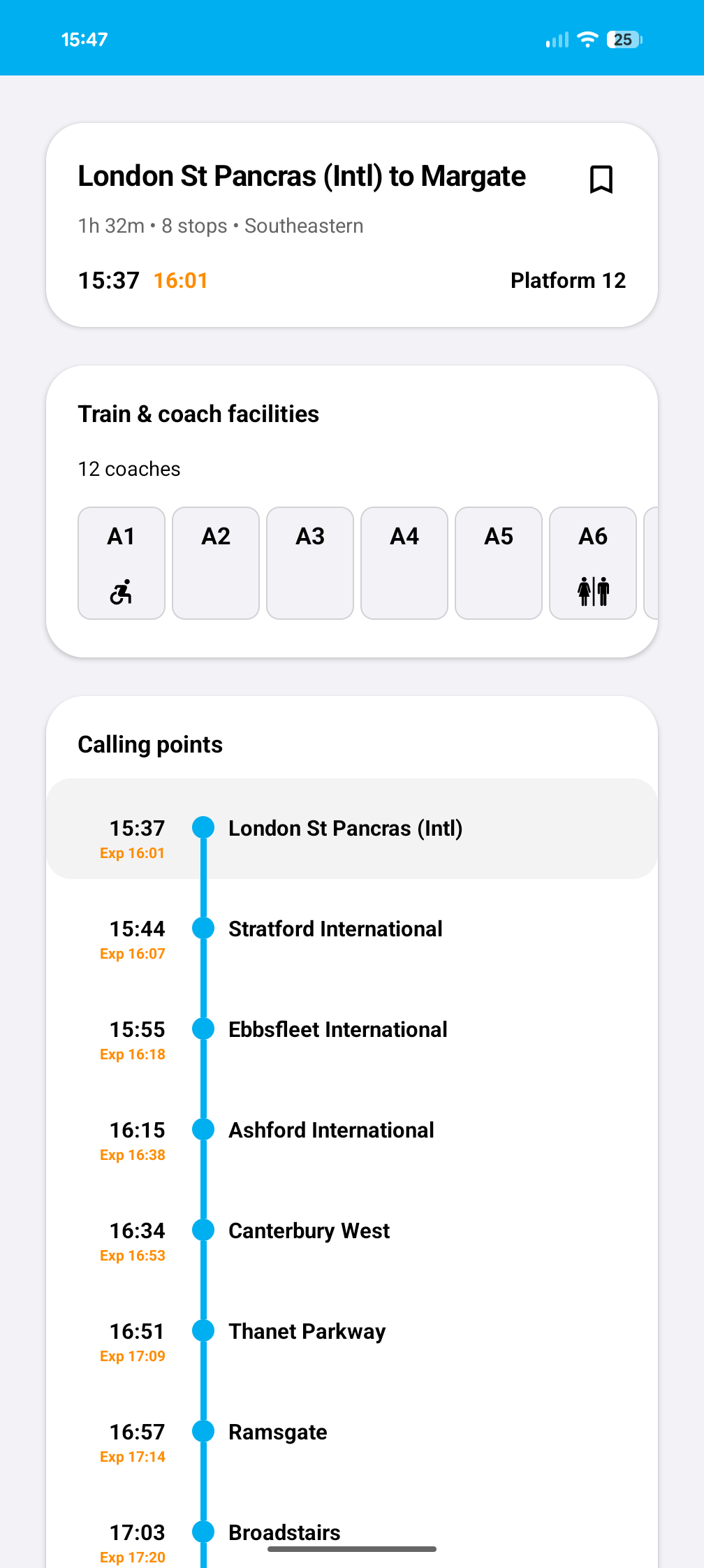CallingPoint train service details and stopping points
