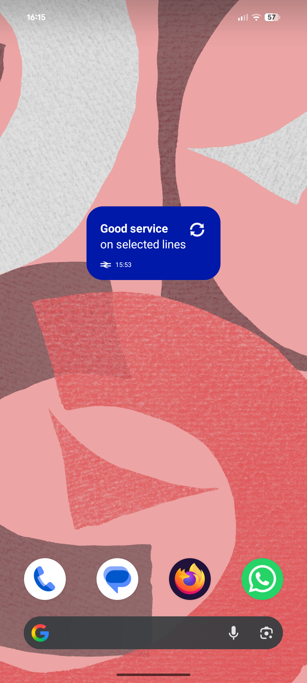 CallingPoint Android home screen widget showing live train disruptions